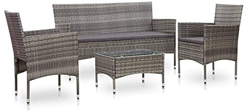 ShCuShan 4-TLG. Garten-Lounge-Set mit Auflagen GartenmöBel Lounge BalkonmöBel Set MöBel FüR Garten Balkon MöBel Set Poly Rattan Grau - 45890