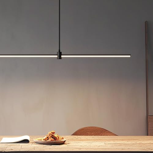 Led Dimmbar Pendelleuchte Esstisch, Hängeleuchte Mit Fernbedienung, Hängelampe Linear Design, Höhenverstellbar Kronleuchter Für Kücheninsel Esszimmer Küche büro Lampe Schwarz (Schwarz, L150cm)