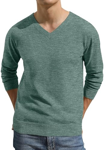 Sailwind - Suéter de punto para hombre, casual, con cuello en V, suave, para hombre, de manga larga, verde, XXL