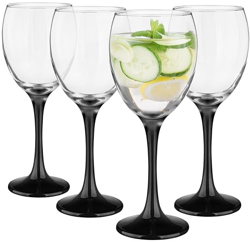 Glasmark KROSNO 1992 Juego de 4 copas de vino, 300 ml, copas de vino blanco, copas de vino tinto, copa de vino, postre, cóctel, vasos de agua, aptos para lavavajillas, tallo negro