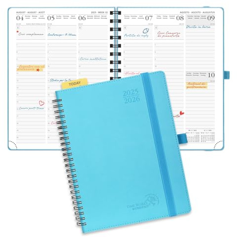 POPRUN Kalender 2025 2026 Wochenplaner (Aug.2025-Dez.2026) Ringbuch mit Softcover, ca. A5 (22 x 16,5 cm), 17-Monate-Terminplaner 1 Woche 2 Seite mit FSC®-Zertifiziertem Papier - Blaugrün
