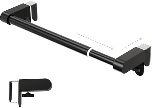 VEHHE Over Door Towel Rail, Adjustable Kitchen Towel Rail with Hooks | Black | Fits Doors Up to 2.8cm | EVA Protection Pads | 22-39cm Adjustable Length | No Drilling | Kitchen & Bathroom