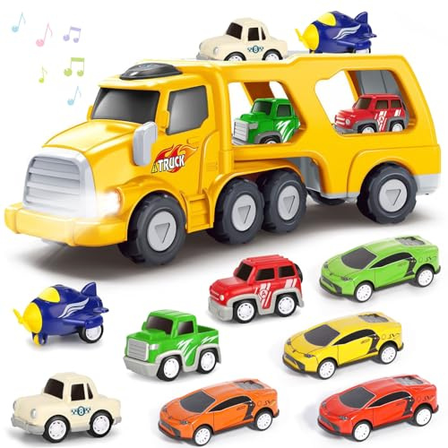 RDDAIPE 9 In 1 Camion Macchinine 3 4 5 6 Anni, Camion Cars Macchinine per Bambini con Suoni e Luci, Camion Giocattolo per Bambini Maschio 3 4 5 6 Anni