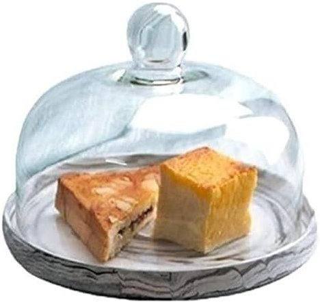 Alzata per torte con coperchio a cupola, Tortiera a cupola, scatola for torte for la casa Piatto da dessert in ceramica strutturata in marmo Piatto for insalata for feste Cupola for sandwich in vetro(