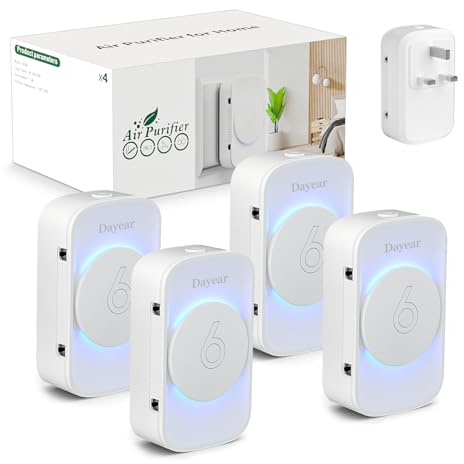 Air Purifier for Home, Dayear Plug In Negative Ion Air Purifier, 3 Led Light Modes +Hidden Working Indicator, Purify Smell, Suitable for Home/Kitchen/Toilets/Living Room/Pet Room(4 Pcs)