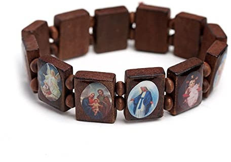 CVZJ Wooden Rosary Bracelet Elastic Coloured Beads Catholic Bangle Religious Holy Devotion Bracelet