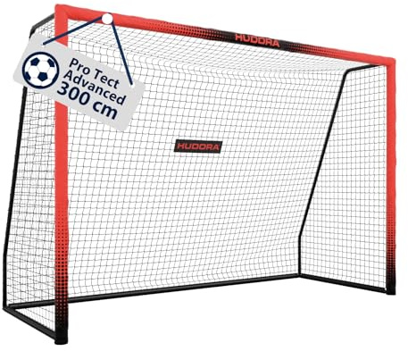HUDORA Fotbollsmål Pro Tect Advanced – fotbollsmål för utomhus med nät och väderbeständig hölje för barn/vuxna – enkel montering i trädgården – högkvalitativ målvägg med blixtlås och kardborrfästen