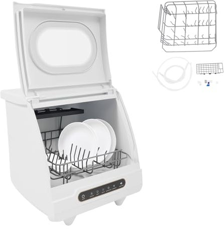 ACROSSPART Lavastoviglie da tavolo, mini lavastoviglie portatile, mini lavastoviglie con serbatoio dell'acqua da 5 l e 5 programmi, piccola lavastoviglie da tavolo per casa, ufficio, campeggio