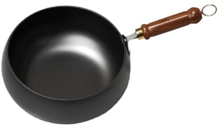 Baoblaze Wok de Hierro, Olla de inducción de Fondo Plano Mango de Madera de Gas Freing Pan Chino Wok para el Restaurante de Campamento de Cocina en casa, Sin Tapa, 26cm