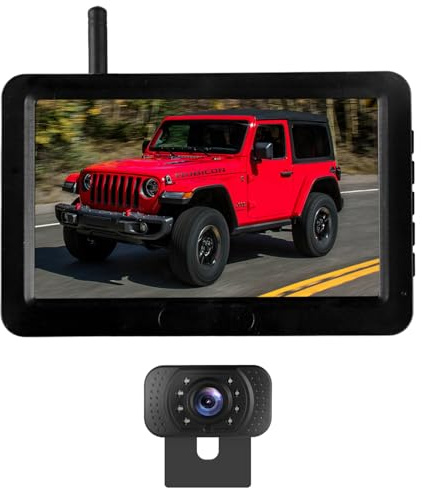 Kabellose Rückfahrkamera mit 5-Zoll-Monitor, 1080P-Rückfahrkamera mit 2 Kanälen, wasserdichtes IP68K-Rückfahrkamerasystem für LKW, Pickup, SUV, Van, Anhänger, Autos – Parksicherheit und Abschlepphilfe