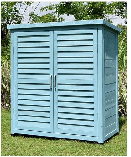 Potting Bench, Outdoor Potting Bench Table With Tool Storage Shed Wooden Garden House With Shelves And Waterproof Container Planting Work Bench For Patio Lawn Backyard Storage Organizer (Blu