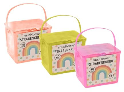 mucHome Straßenmalkreide 20er Box Straßenkreide - 5 verschiedene leuchtende Farben - Malkreide Straße für Kinder Kinderkreide (3 Boxen - 60 Stück)