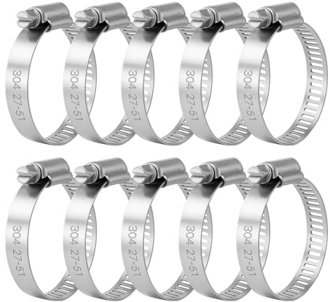 10 PCS Collier de Serrage Tuyau Réglable 27-51 mm, en Acier Inoxydable 304, Colliers Métalliques Antirouille pour Tuyaux, Conduites d’Eau, Câbles, Voiture, Arrosage, Usage Domestique et Industriel