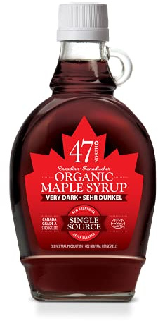 47° North Jarabe de arce orgánico canadiense, VERY DARK muy oscuro - muy intenso, 250g, Fuente única, Grado A, Sin gluten, Vegano, Sabor ligero y dulce para panqueques y más