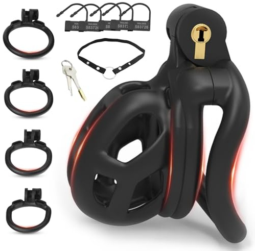 BDSMJOY Chastity Cage Male Peniskäfig Keuschheitsgürtel für Herren (S) | 2.0 Keuschheitskäfig Herren Set mit Chastity Cage Gürtel + 4 Arc Hoden Penisring,Cock Cage BDSMs Spielzeug Hart