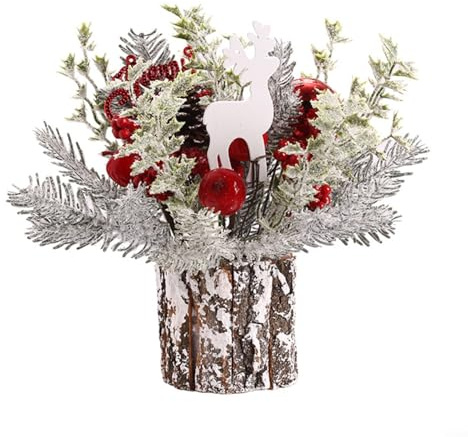 30CM Kleiner Weihnachtsbaum Künstlicher Mini Weihnachtsbaum mit Tannenzapfen Desktop Ornament für Festliche Dekoration Büro Zuhause Silber Rot(Red)