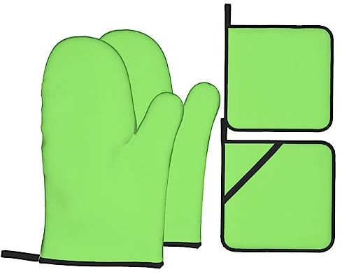 WHJDPP Tinta unita verde chiaro Picture Kitchen cottura set di quattro pezzi Include 2 guanti isolati e 2 coperchi per pentole con tasche anti-scottatura e termoisolante