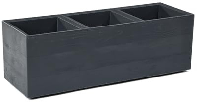 Kreher® XL Pflanzkasten Pflanzkübel Übertopf 'Karo' in verschiedenen Größen. Tolle Holz Optik in Anthrazit! Aus robustem, recyceltem Kunststoff. (1, 90x30x30 cm)