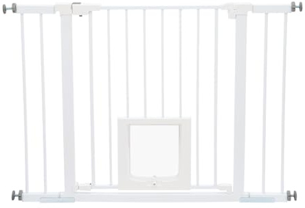 Schutzgitter mit Katzenklappe Türschutzgitter Baby-Schutztür Treppenschutzgitter ohne Bohren Selbstschließend erweiterbares Türschutzgitter mit 14 cm und 75 cm Verlängerungen für Hunde und Katzen