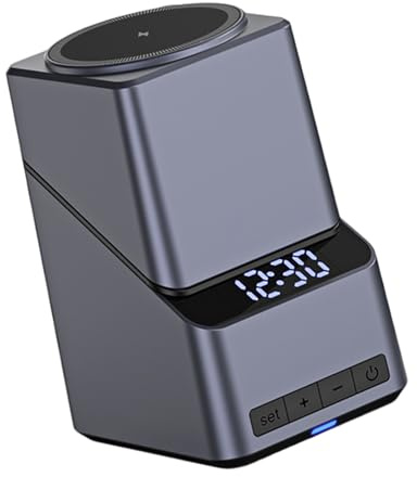 JSGHGDF Base de potencia de inducción rápida de 15 W con pantalla LED de reloj de aleación 3 N 1, soporte de carga giratorio para dispositivos móviles, estación de carga para múltiples dispositivos
