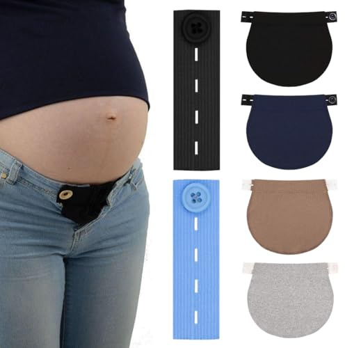 Lot de 4 extenseurs de Jeans avec Taille réglable, Extension de Pantalon de maternité mit 2 Boutons d'Extension Élastiques pour Pantalons, Accessoire Confortable pour Homme et Femme, Multicolore