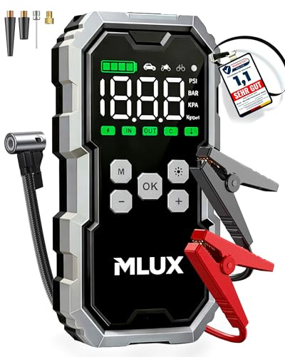 Starthilfe Powerbank für PKW 6000A, 26800mAh Auto Starthilfe Powerbank mit 150 PSI Kompressor, Batterie Booster & Jump Starter für Benzin & Diesel, LED Notfallgerät