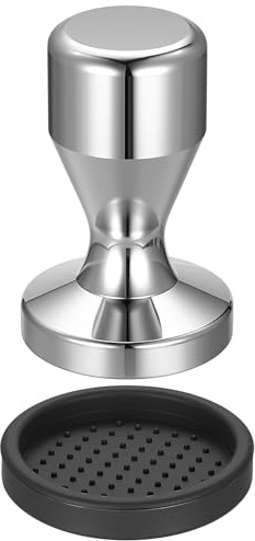 Moqinai 51mm Espresso Tamper Stainless Steel, Coffee Tamper with Flat Base & Silicone Mat, Barista Coffee Press for Portafilter Machines, Home & Professional Use