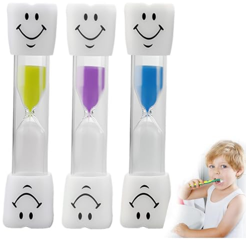 BLPRKOT 3 Pièces Sabliers Souriants pour Enfants, sablier brossage Dents Enfant, Minuteur De 3 Minutes, Minuterie Pratique pour Cuisine, Bureau et Jeu - Polyvalent et Amusant