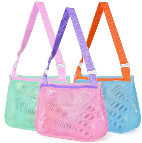 3 Piezas Bolsa de Malla para Juguetes de Playa, Bolsa Juguetes Playa Niños, Bolsas de Recogida de Conchas, Bolsas de Playas Plegable para Piscina, Camping, Viajes (A)