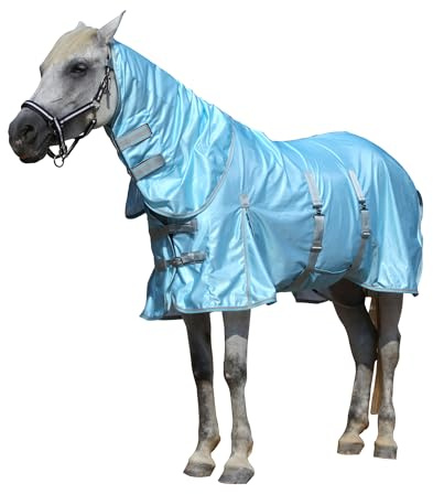 Gallopoff Horse Fly Rug – Lightweight UV Protection Mesh Fly Sheet with Belly Wrap, Tail Flap & Detachable Neck Cover Light Blue, 6'0