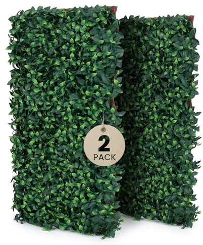 2 Expanding Trellis With Artificial Leaves 35x71 In (90x180 cm) - Garden Privacy Screen & Outdoor Decor, Ficus Leaf Artificial Hedge Screening Panel for Balcony, Terrace, and Wall