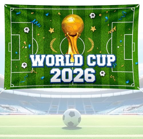 Bigqin Bannière de Coupe du Monde 2026, Bannières de Football et de Trophées, Décoration Anniversaire Foot pour Supporters de Football, Accessoires Photographie, Toile de Fond, 180 x 110 cm