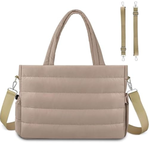 Generisch Große Wickeltasche Mum Bag Modische Stepp-Optik Windeltasche mit Kinderwagenbefestigung Multifunktionale Krankenhaustasche Reisetasche für Unterwegs Rosa/Beige