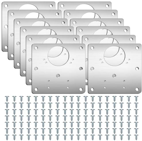 Hinge Repair Plates 12 Pack, 90 X 90 Mm Stainless Steel Cabinet Hinge Repair Kit with 72 Screws, Cupboard Door Fixing Brackets for Kitchen, Wardrobe and Furniture