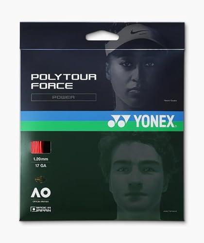 YONEX Poly Tour Force Co-Polyester Tennissaite – Explosive Kraft und Spin, Tour-Level-Kontrolle (erhältlich in 16G/1,30 mm, 16L/1,25 mm, 17G/1,20 mm) (Hellrot, 17 (1,20 mm))