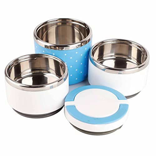 de Picnic Aislamiento Caja de Almuerzo Térmica Contenedor de Almacenamiento de Alimentos de acero inoxidable Caja de 1/2/3 Capas (Azul 1200ML)