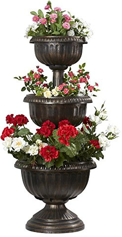 Garden Grow Antique Bronze Effect 3 Tier Flower Fountain Planter for Outdoor Garden, Terraces, Patio and Decking