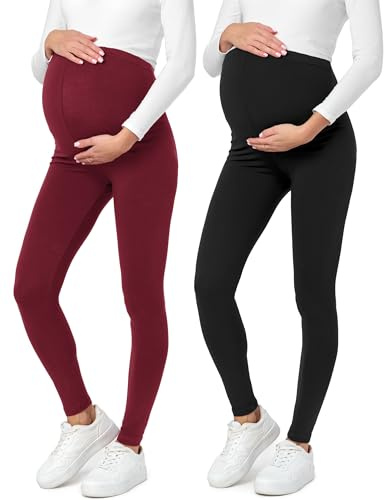 Be Mammy Dams 2-Pack Moderskap Leggings Tights BE20-230(Svarta Prickar/Rödvin, 4XL)
