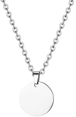 JewelryWe Schmuck Unisex Halskette Edelstahl Rund Kreis Anhänger mit 55cm Kette Namenskette für Herren Damen Silber