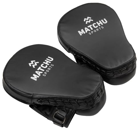 MATCHU - Pratzen für Boxen, Kickboxen, MMA und Muay Thai - Boxing Pads - 2 Stück - 25x18.5 cm - Starkes Kunstleder - Mit Dämpfungspolster - Schwarz