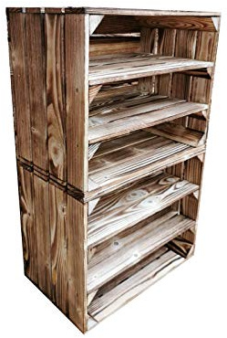 Teramico Holzkiste geflammt 50x40x30cm Set (2er Set, 2 x Ablage Lang) | Neu geflammte Obstkisten; aus Handarbeit; mit festen Zwischenböden; ideal für Aufbewahrung, den Möbelbau und Dekoration.