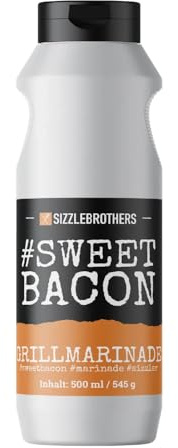 Grillmarinade SweetBacon 500 ml – Flüssigwürze mit süß-würzigem Bacon-Geschmack – ideal für Schwein, Rind, Hähnchen, Tofu & Gemüse – Ölbasierte BBQ-Marinade – SizzleBrothers