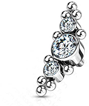 Paula & Fritz® Aufsatz-Dermal Anchor Silber-Klar Zirkonia Titan Grad 23 Gewinde 1,2-mm Haut-Anker Skin Diver Implantat Bodypiercing Ersatzkugel