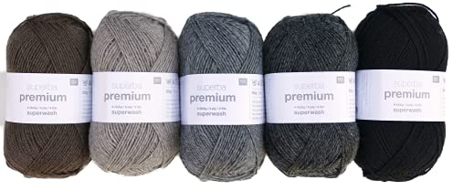 theofeel Sockenwolle Paket, Rico Superba Premium grau braun mix, 250g Sockengarn für Männer, Strumpfwolle zum Stricken und Häkeln