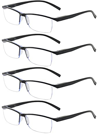 ALWAYSUV 4er Pack Leseglas für Männer Blaulicht blockierende Computerbrille Schwarze Halbrahmen Transparente Linse Lesebrille