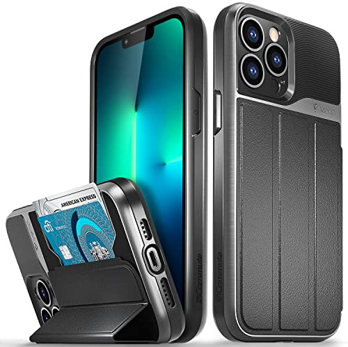 VENA Wallet Case Compatible with Apple iPhone 13 Pro Max (6.7-inch), vCommute (Military Grade Drop Protection) Flip Leather Cover Card Slot Holder with Kickstand (Space Gray) | Military-Grade Drop Protection, Premium Leather Magnetic Flap Cover, Hidden Card Holder, RFID Blocking, Multi-Angle Kickstand