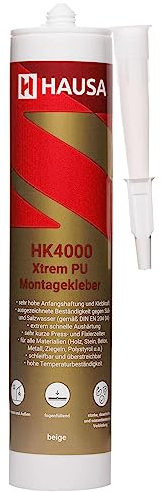 HAUSA PU-Montagekleber 310ml wasserbeständiger Klebstoff (gemäß DIN EN204D4) fugenfüllender Kleber für Innen & Außen Kraftkleber für Holz Stein Beton Keramik auch für Schiffen Booten beige
