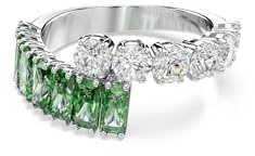 Swarovski Anillo Matrix, Anillo de Banda Superpuesta Zirconia Transparentes y Verdes en Tallas Redonda y Baguette, Colección Matrix, Baño de Rodio, Verde