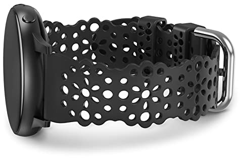 TOYOUTHS Lace Silikon Armband Kompatibel mit Samsung Galaxy Watch 7/6/5/4/Active 2/FE 40mm 44mm, Frauen 20mm Solo Loop Blume Ausschnitt Spitze Ersatzarmband für Watch 6 Classic/5 Pro 45mm, Schwarz