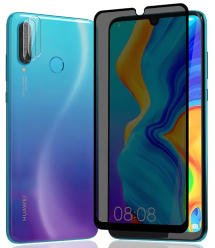 AnnhanT Schutzfolie für Huawei P30 Lite Panzer Schutz Glas für Sichtschut 1 Stück + Huawei P30 Lite Kameraschutz 2 Stück - 9H Panzerfolie/Anti-Spy